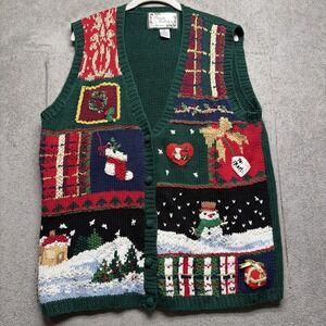 Vintage Christmas sweater vest holiday knit novelty festive women's medium